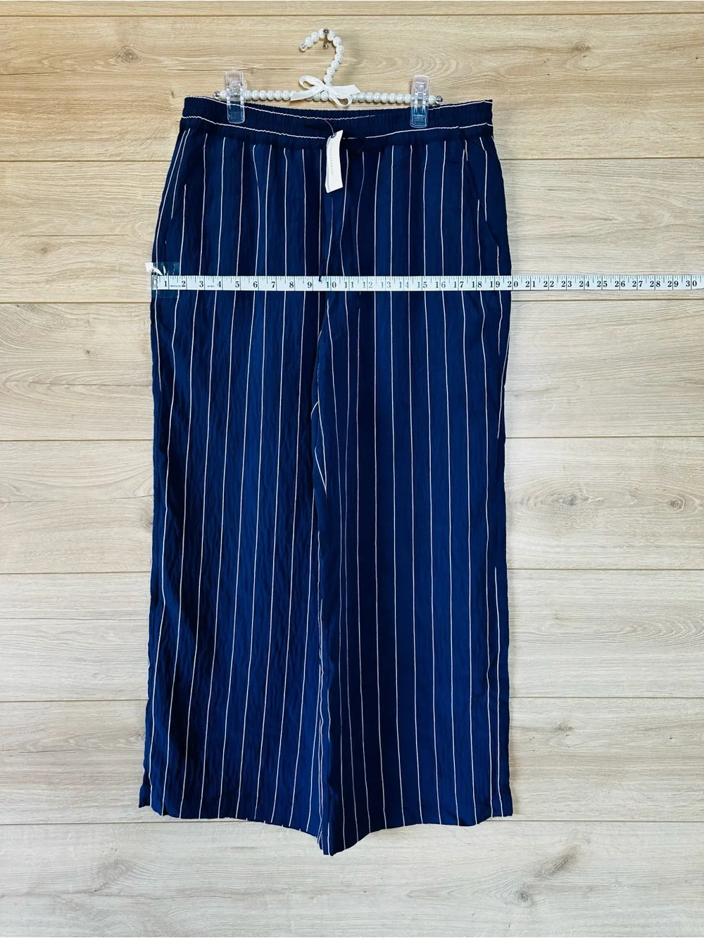 Maeve Navy and White Striped Wide-Leg Pants